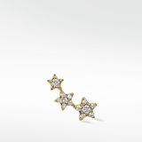 Right option of the 3-Star Diamond Stud, a yellow gold climber earring with three pavé diamond stars.