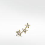 A single 3-star diamond stud earring in yellow gold, with stars set with diamonds in a rising curve.