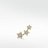 A single 3-star diamond stud earring in yellow gold, with stars set with diamonds in a rising curve.