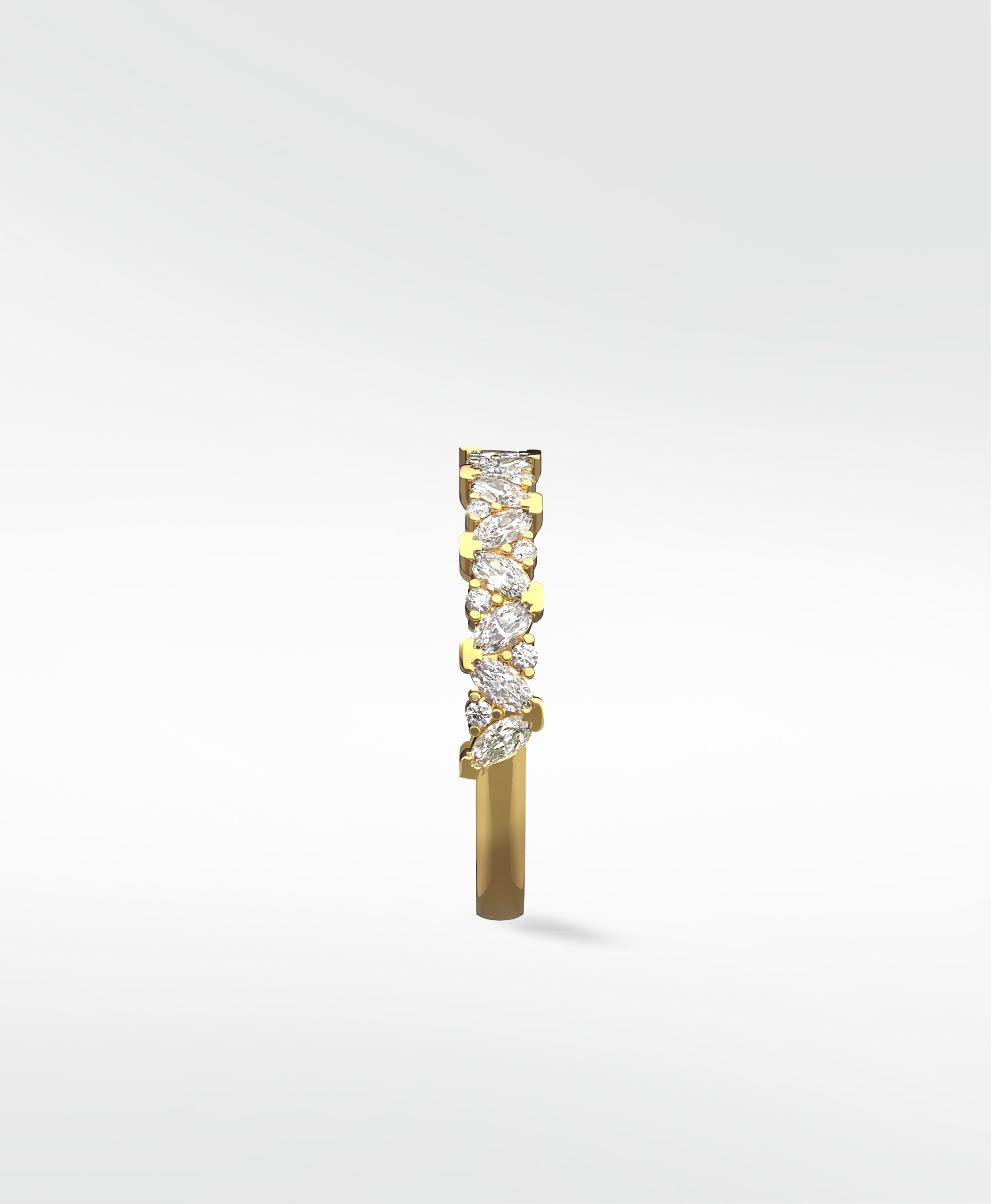 Side view of the Abelia Diamond Ring in yellow gold, featuring a unique cluster of marquise and round diamonds.