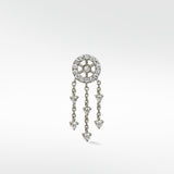 A single Dreamcatcher Diamond Drop earring in white gold with a pavé stud and three dangling chains with diamond charms.