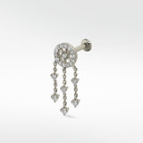 A Lark & Berry Dreamcatcher Diamond Drop stud earring in white gold with dangling diamond chains, on a white background.