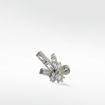 A Lark & Berry Firework diamond stud in white gold, featuring a cluster of baguette, round, and marquise cut diamonds.