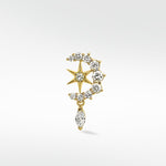 Lark & Berry Entwined Moon and Star stud earring in yellow gold with round and marquise diamonds.