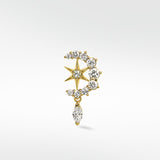 Lark & Berry Entwined Moon and Star stud earring in yellow gold with round and marquise diamonds.