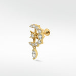 Lark & Berry Entwined Diamond Moon and Star Stud in yellow gold with a dangling marquise diamond.