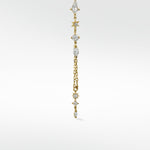 Gold Celestial Mixed Cut Chain Drop Earring with kite, round, and marquise cut diamonds and star details.