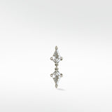 A Double Diamond Kite Stud in white gold featuring two vertically stacked, brilliant kite-cut diamonds on a white background.