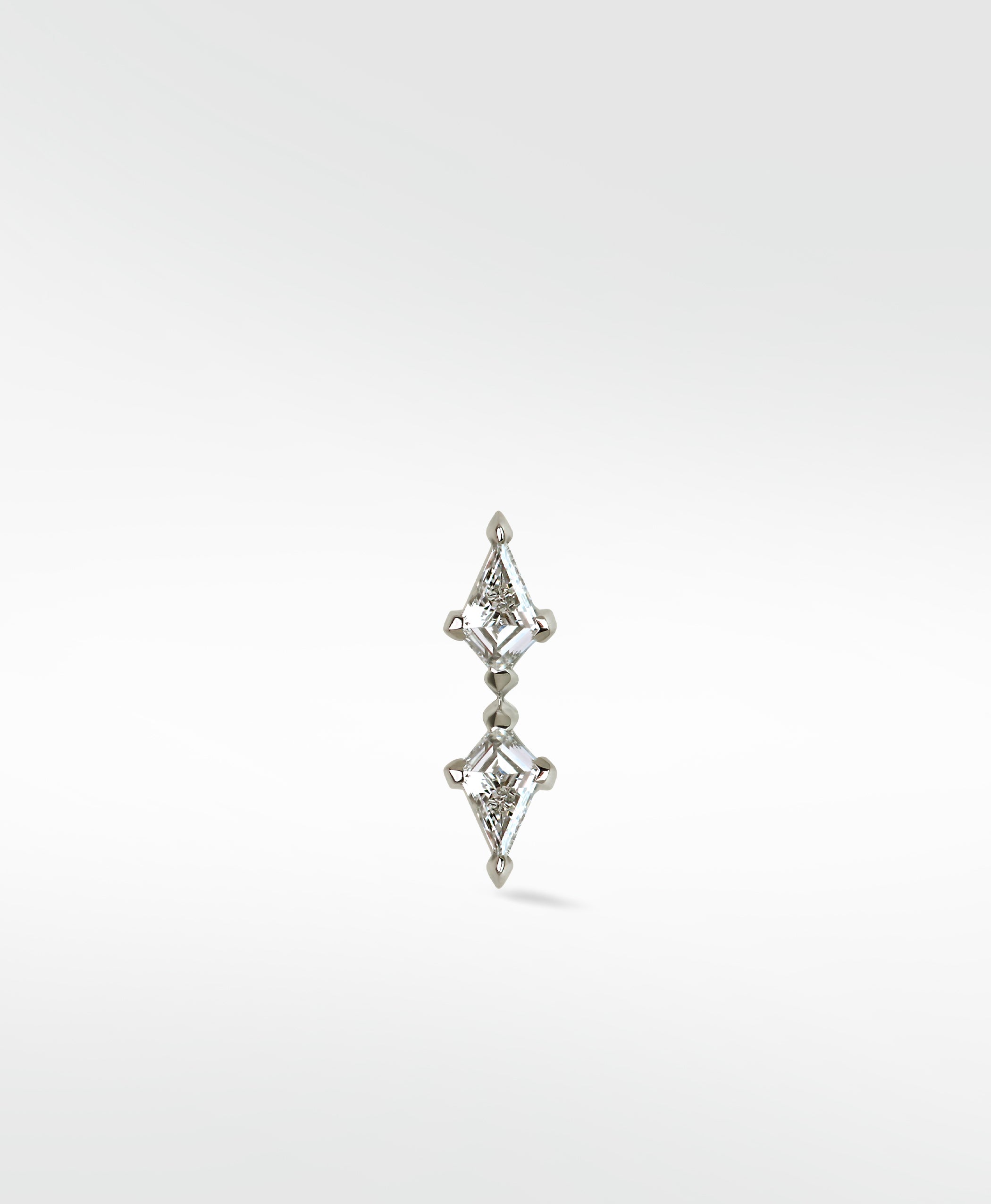 A Double Diamond Kite Stud in white gold featuring two vertically stacked, brilliant kite-cut diamonds on a white background.