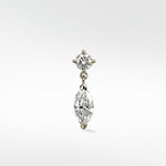 Marquise Double Diamond Drop Stud earring in white gold with a round stud and a dangling marquise diamond.