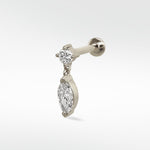 Marquise Double Diamond Drop Stud in white gold, featuring a round diamond top and a dangling marquise diamond.