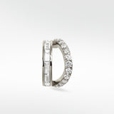 Lark & Berry Modernist Double Diamond Hoop in white gold with one band of baguette diamonds and one of brilliant-cut diamonds.