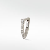 Lark & Berry Modernist V-shaped hoop earring in white gold, featuring a line of graduating pavé diamonds.