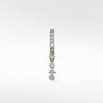 A single Modernist Celestial Drop Hoop earring in white gold, with a dangling drop of four star-set diamonds.