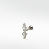 The Double Diamond Kite Stud by Lark & Berry, featuring two kite diamonds in a silver-toned flat back earring.