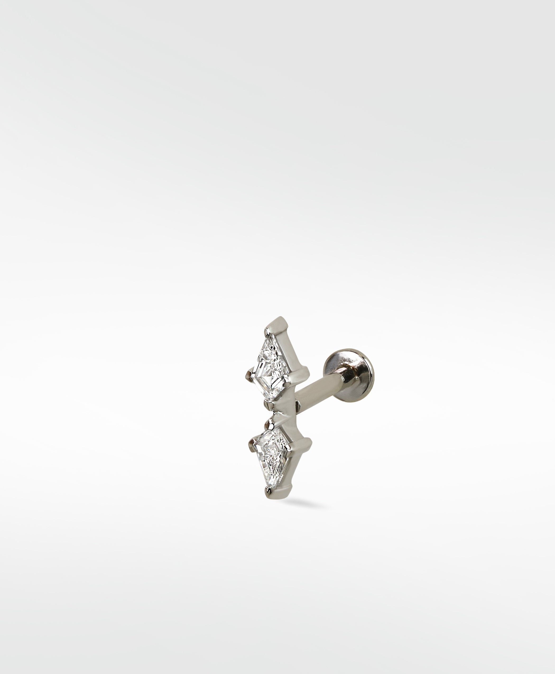 The Double Diamond Kite Stud by Lark & Berry, featuring two kite diamonds in a silver-toned flat back earring.