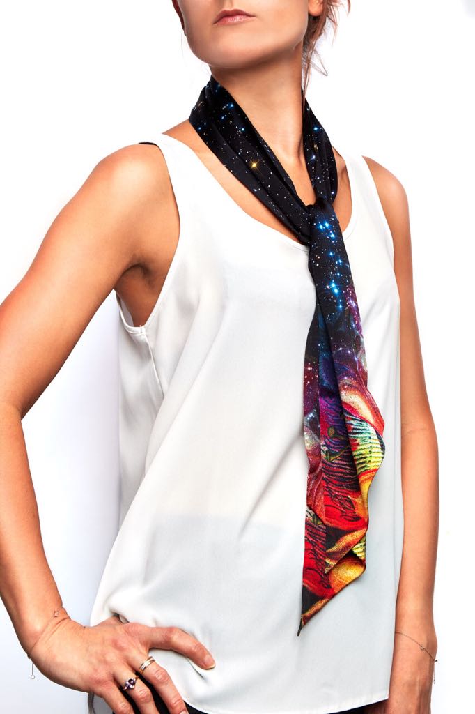 Starlight Passion Flower 100% Silk Skinny Scarf - Lark and Berry