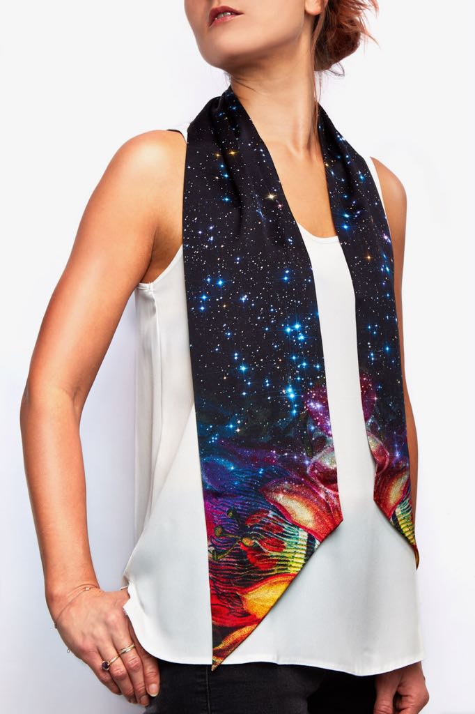 Starlight Passion Flower 100% Silk Skinny Scarf - Lark and Berry